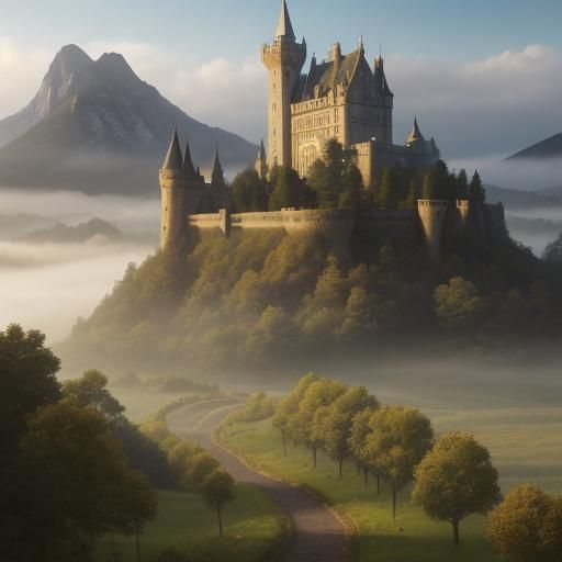Majestic Tower in Misty Fantasy Landscape