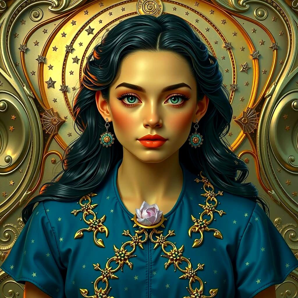 Photorealistic Starry Night with Silver Fibonacci Curves