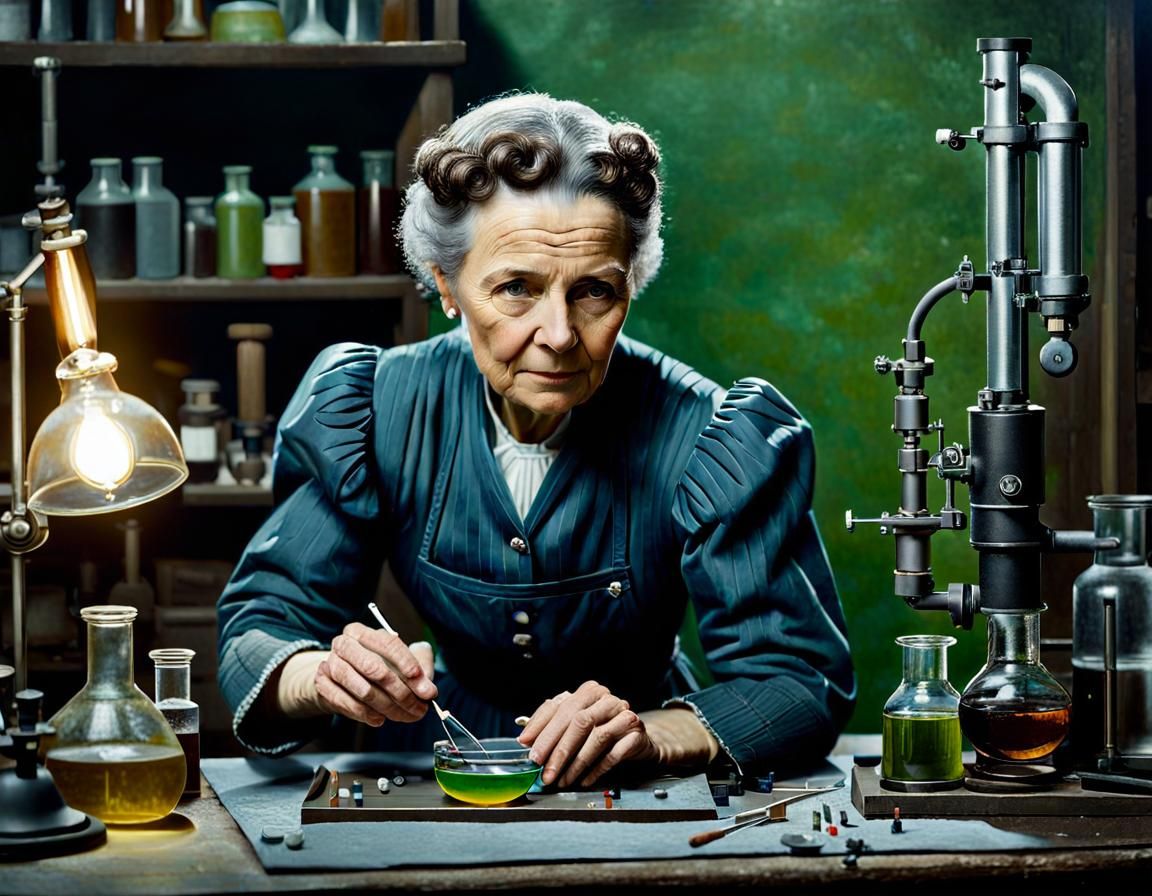 Marie Curie in Her Laboratory: Oil Painting