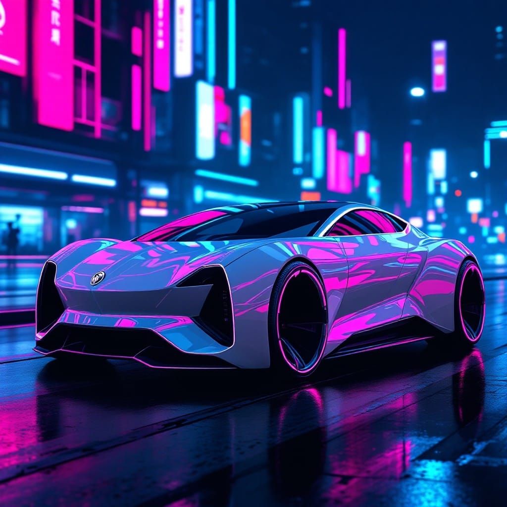 Futuristic 2025 Buick Regal Concept in Neon Cityscape