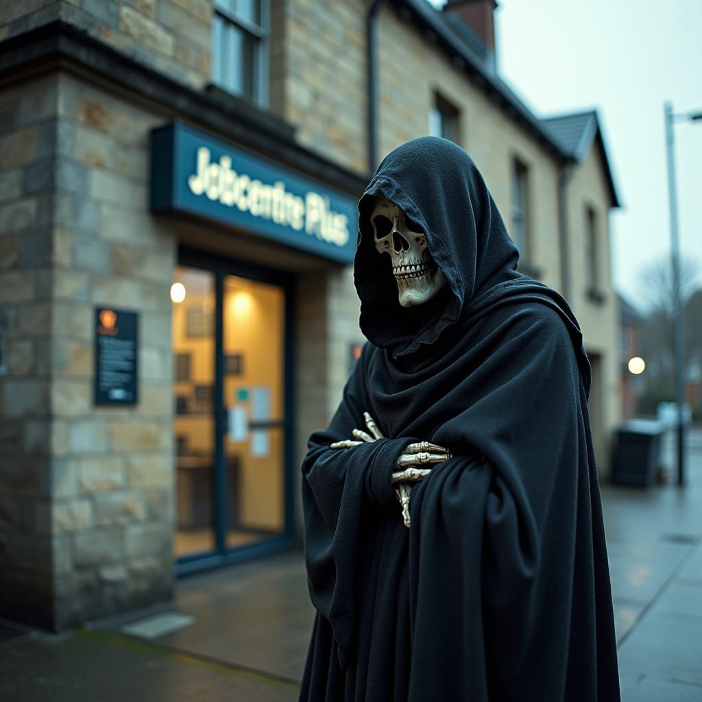 Grim Reaper Jobcentre Plus Visit: Cinematic Film Still
