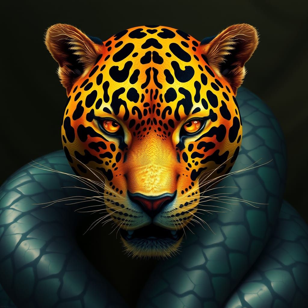 Majestic Jaguar Serpent in Vibrant Art Style
