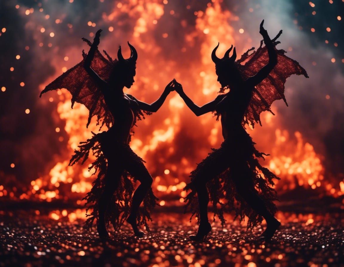 Demonic Dancers Silhouetted on Gemstone Stage