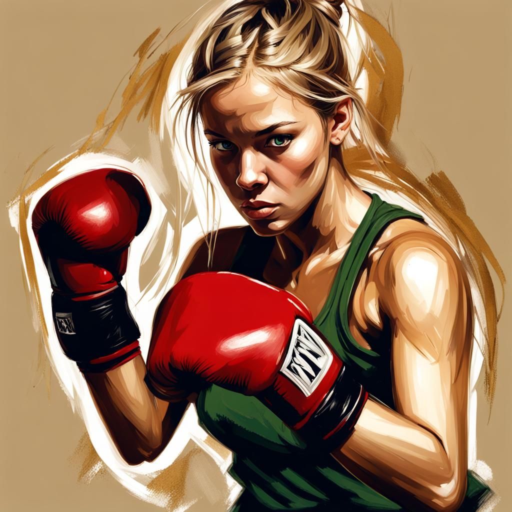 Boxing Girl Portrait in Oil Sketch Style