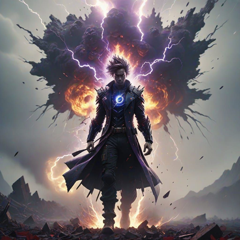 Cosmic Hero Unleashing Destructive Energy