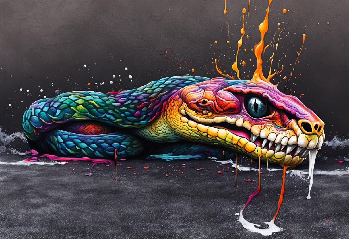 Evil Snake Head Graffiti Art in Street Style
