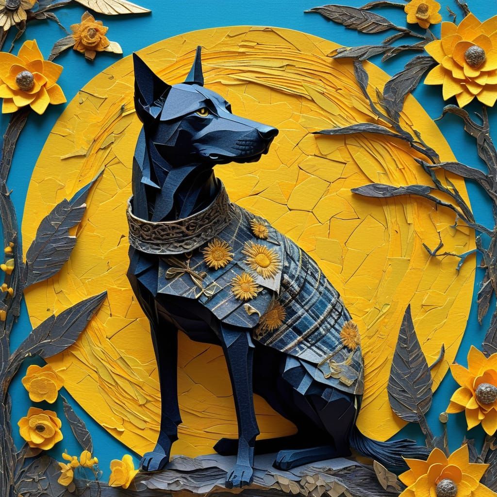 Vibrant Mixed Media Portrait with Gold Leaf Frame and Textur...