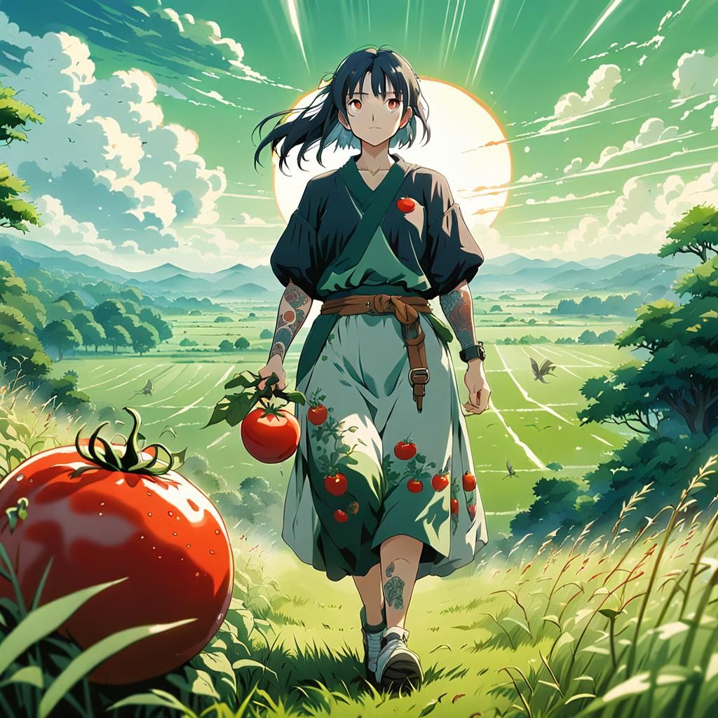 Anime Warrior Woman in a Green Meadow