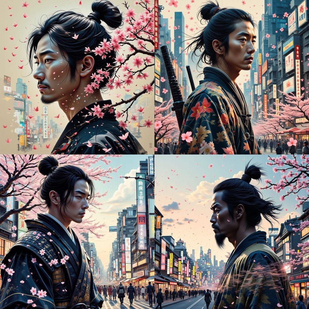 Tokyo Samurai: Double Exposure in Ukiyo-e Style