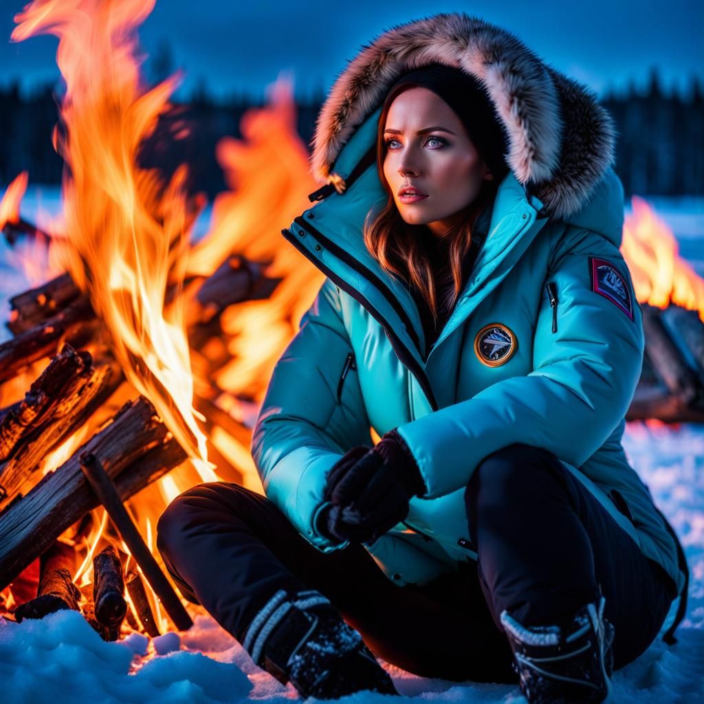 Arctic Survivor's Campfire: A Cinematic Still