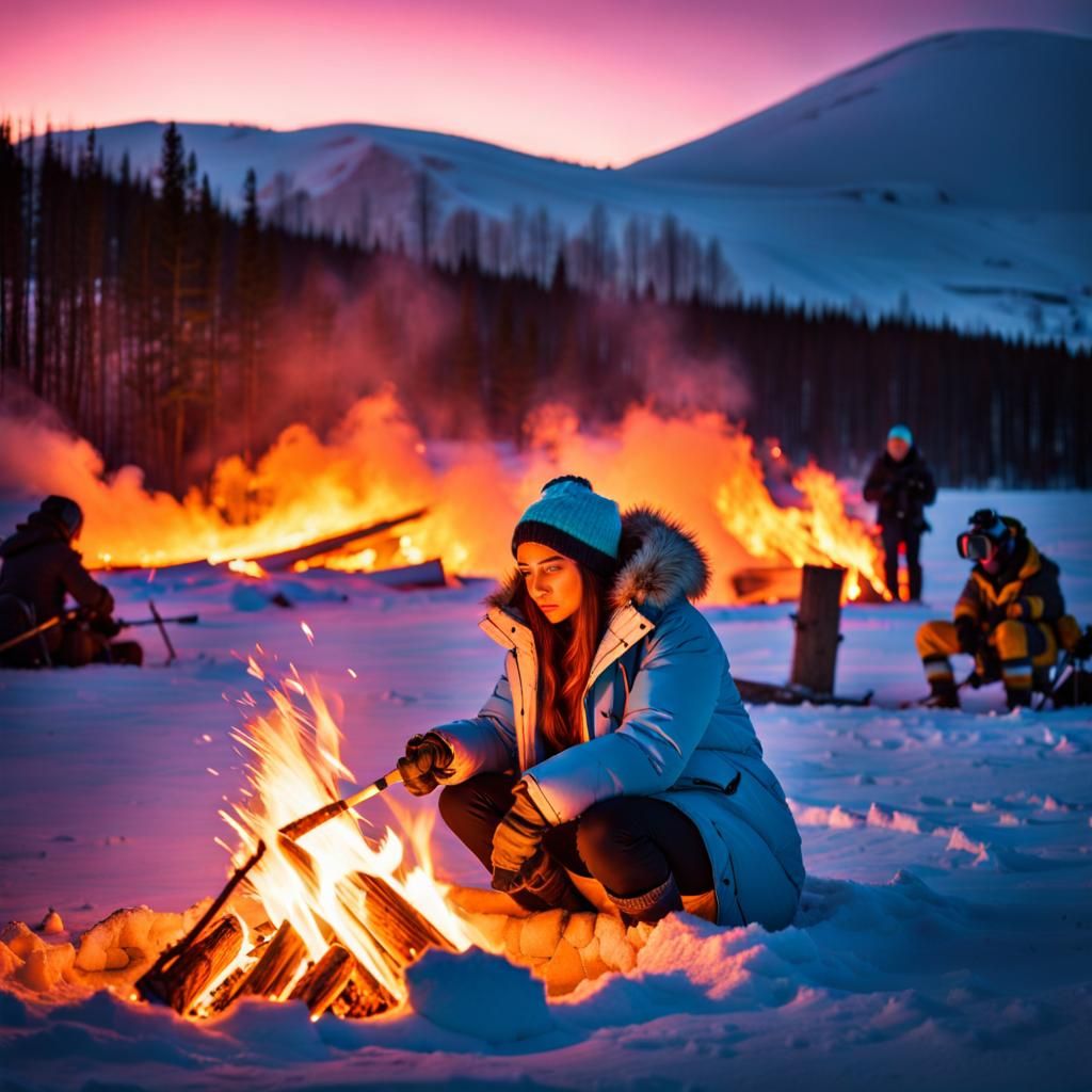 Arctic Survivor's Campfire: Dynamic Lighting in Pastel Color...