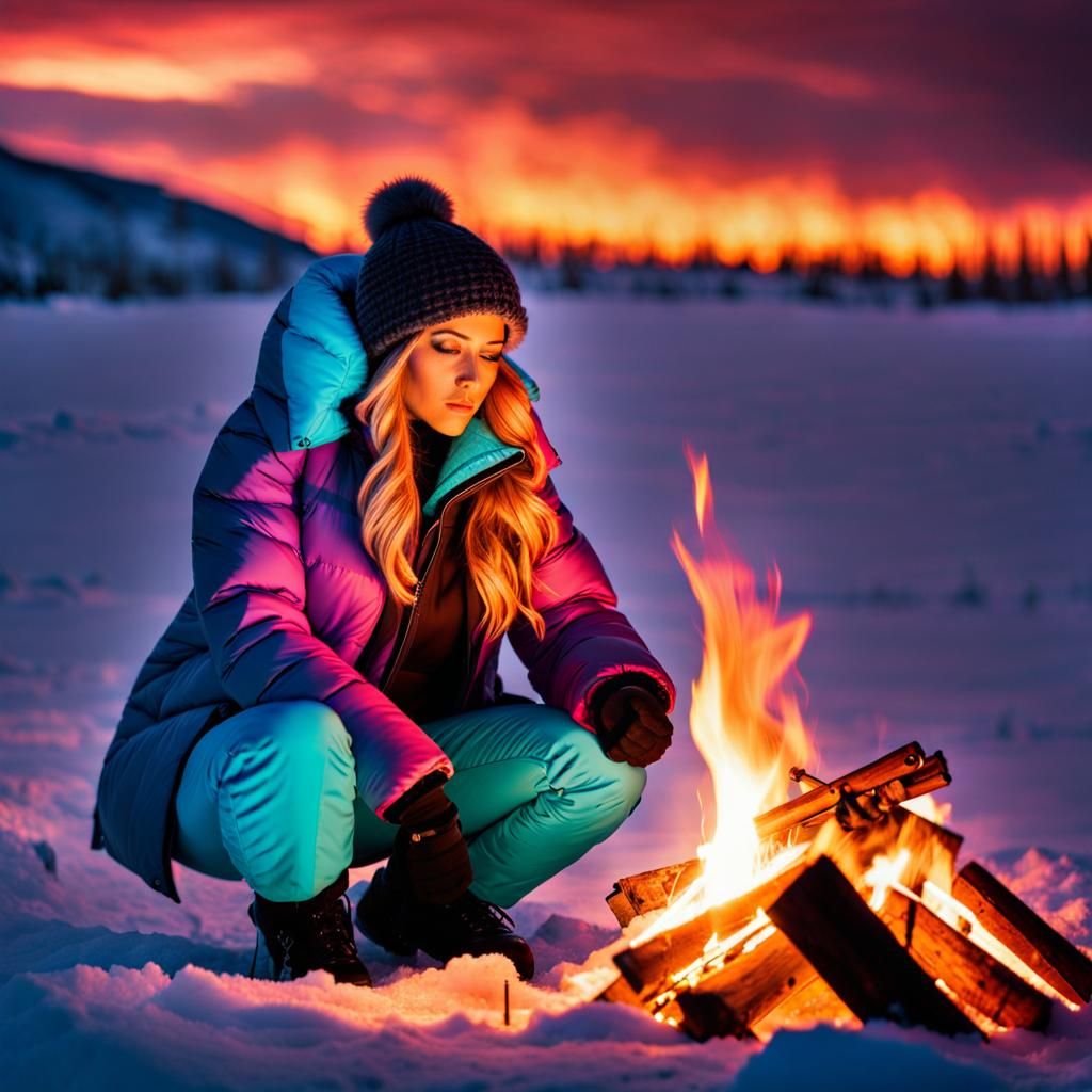 Arctic Survivor's Campfire: Graffiti Art Style