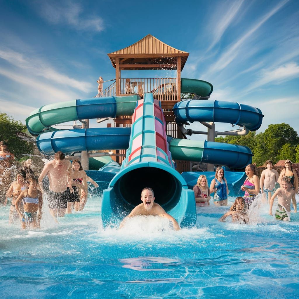 Joyful Water Park Scene on a Summer Day