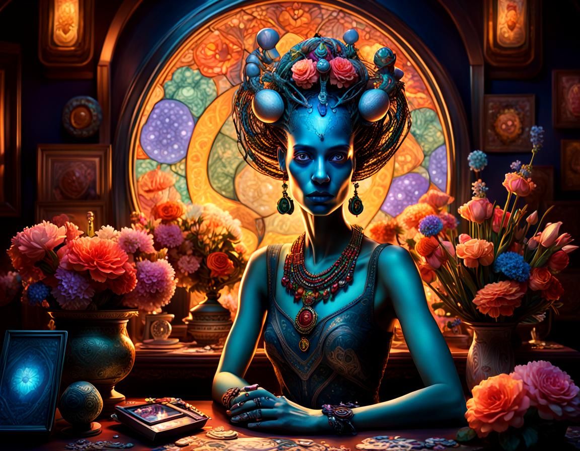 Alien Woman Portrait with Art Nouveau Elements