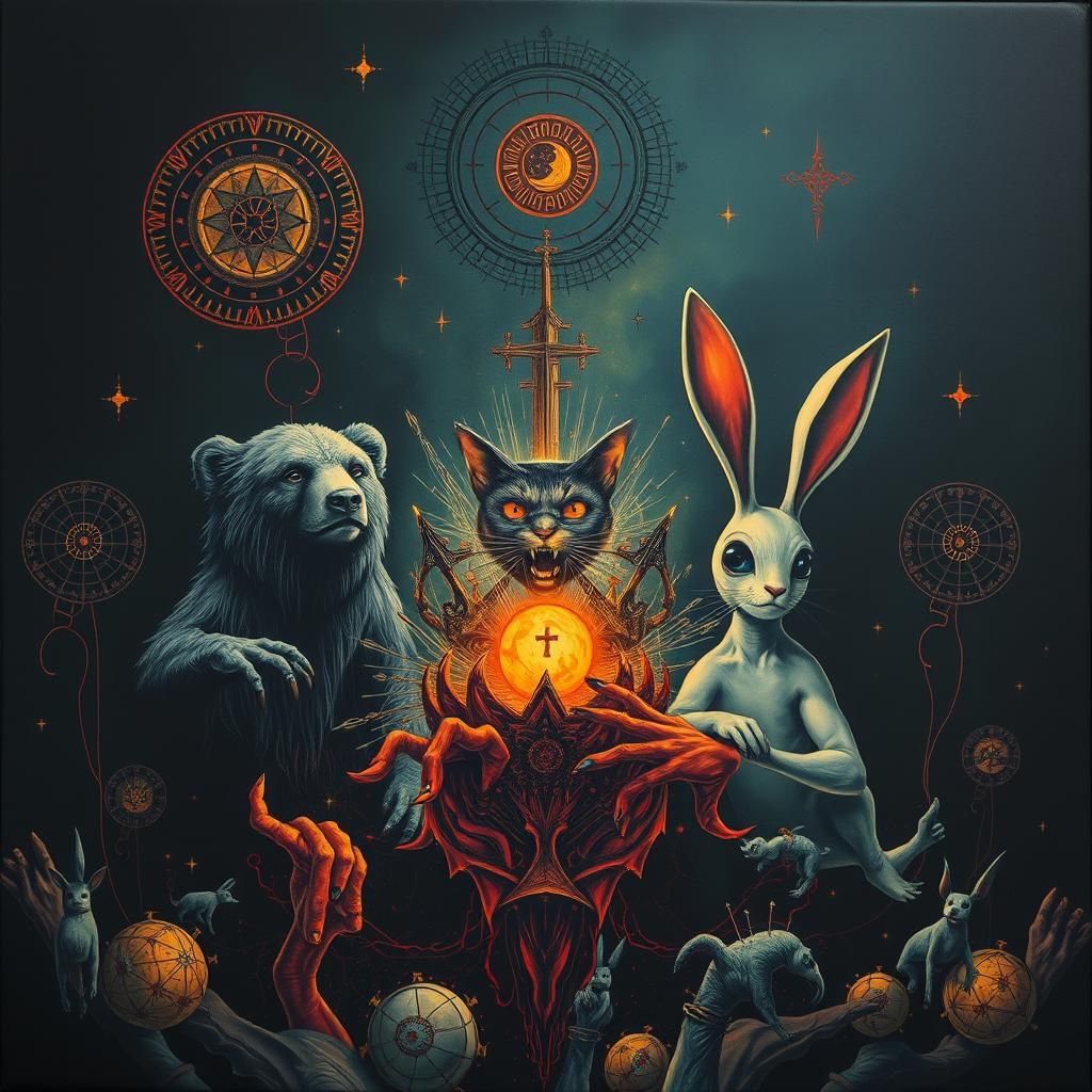 Anthropomorphic Trio in Dystopian Art Deco Style