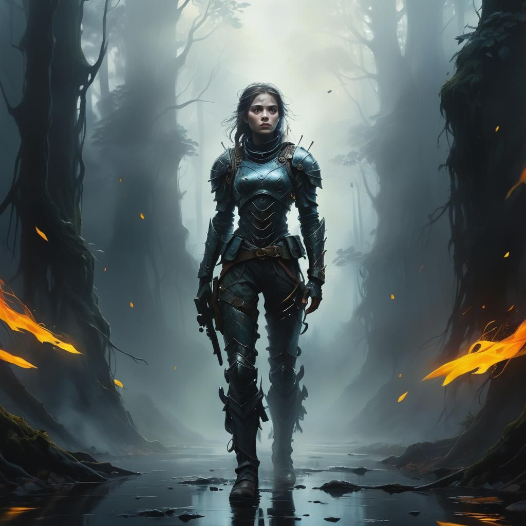 Iczelion: Woman Soldier in Surreal Oil Painting