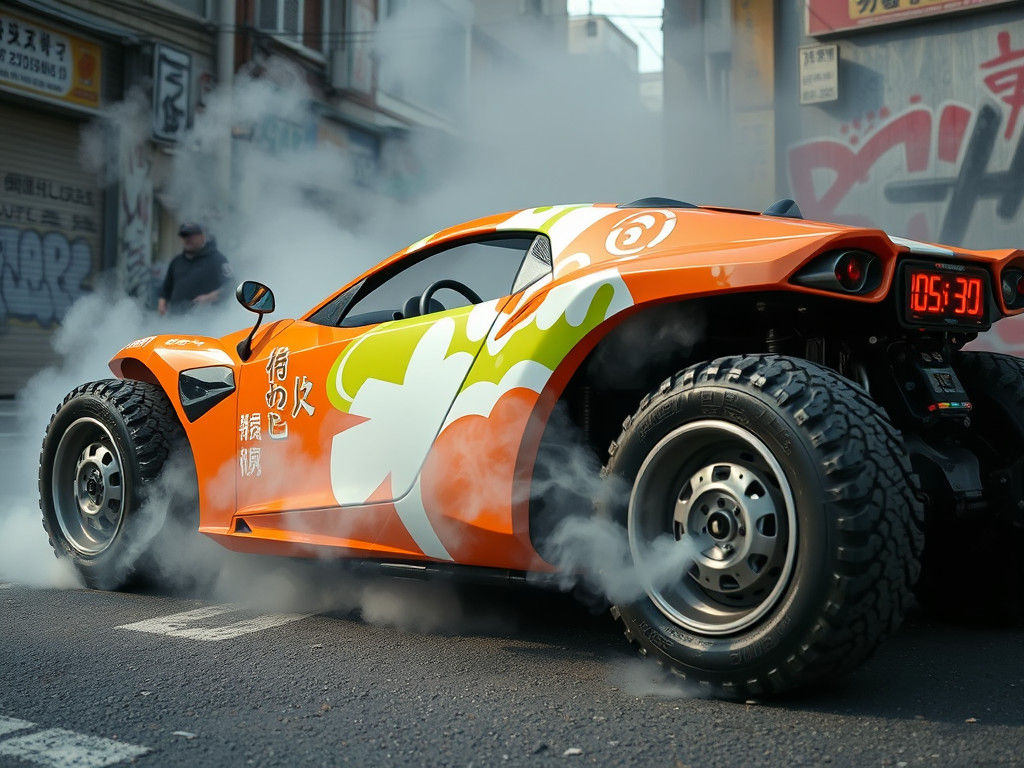 Cyberpunk Buggy Drifting in Graffiti Street