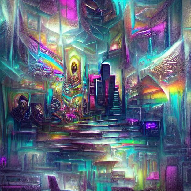Psychedelic Abstract Artwork in Cyberpunk Style