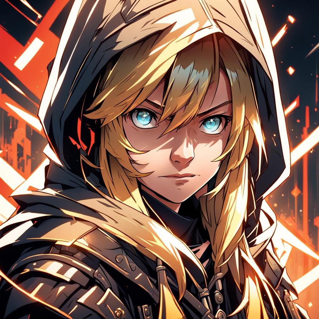 Evil Blonde Adventurer in Anime Style