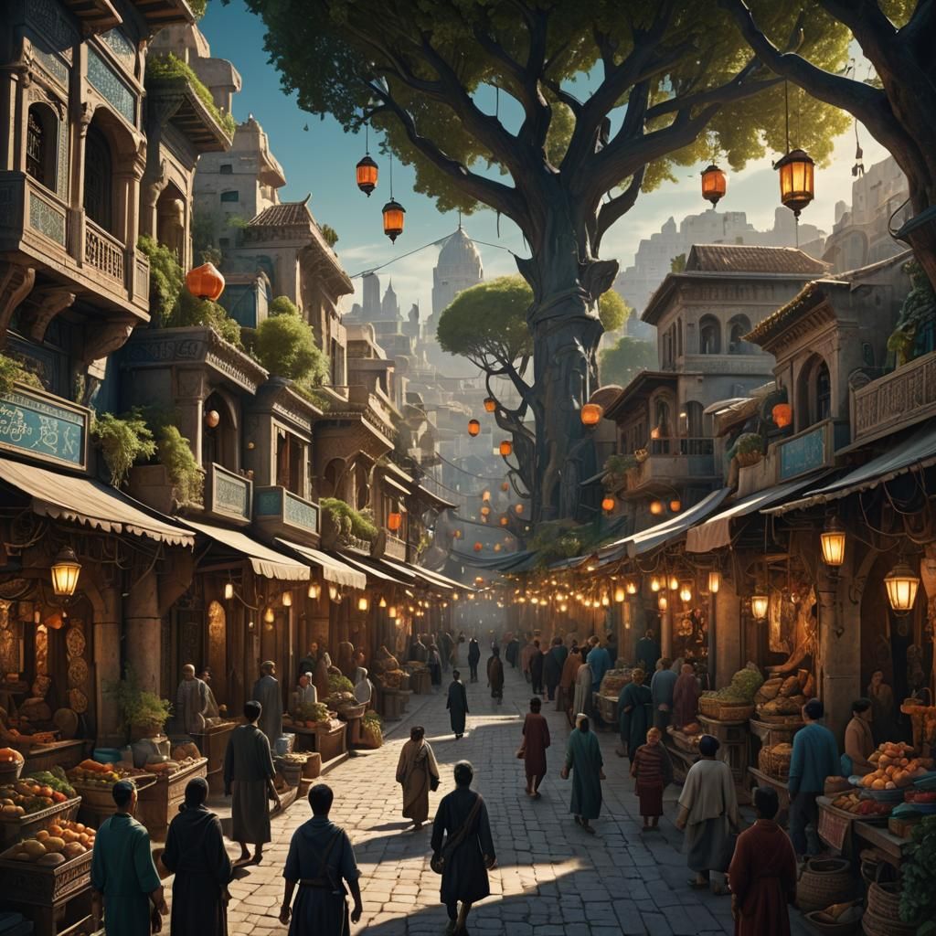 Futuristic Cityscape Inspired by Ancient Persia and Greece