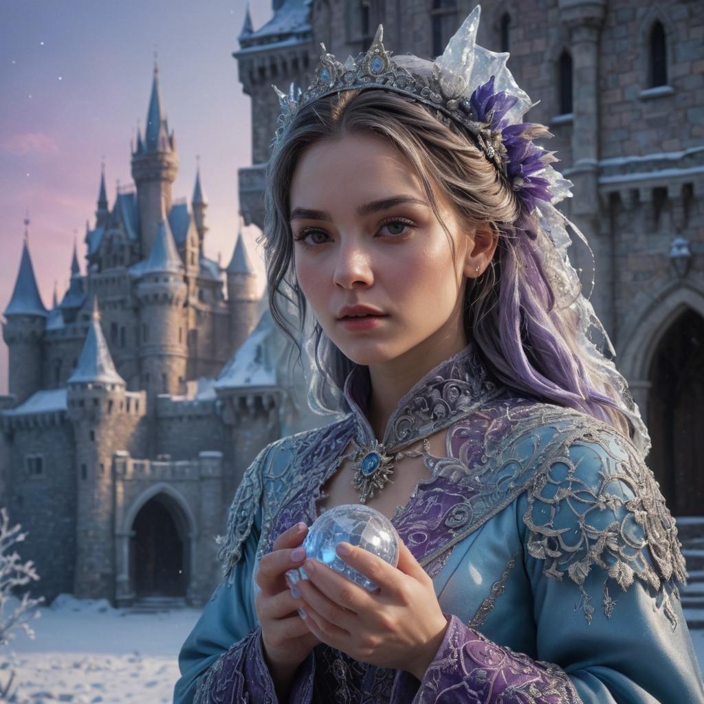 Icy Witch Portrait in Frozen Baroque Style