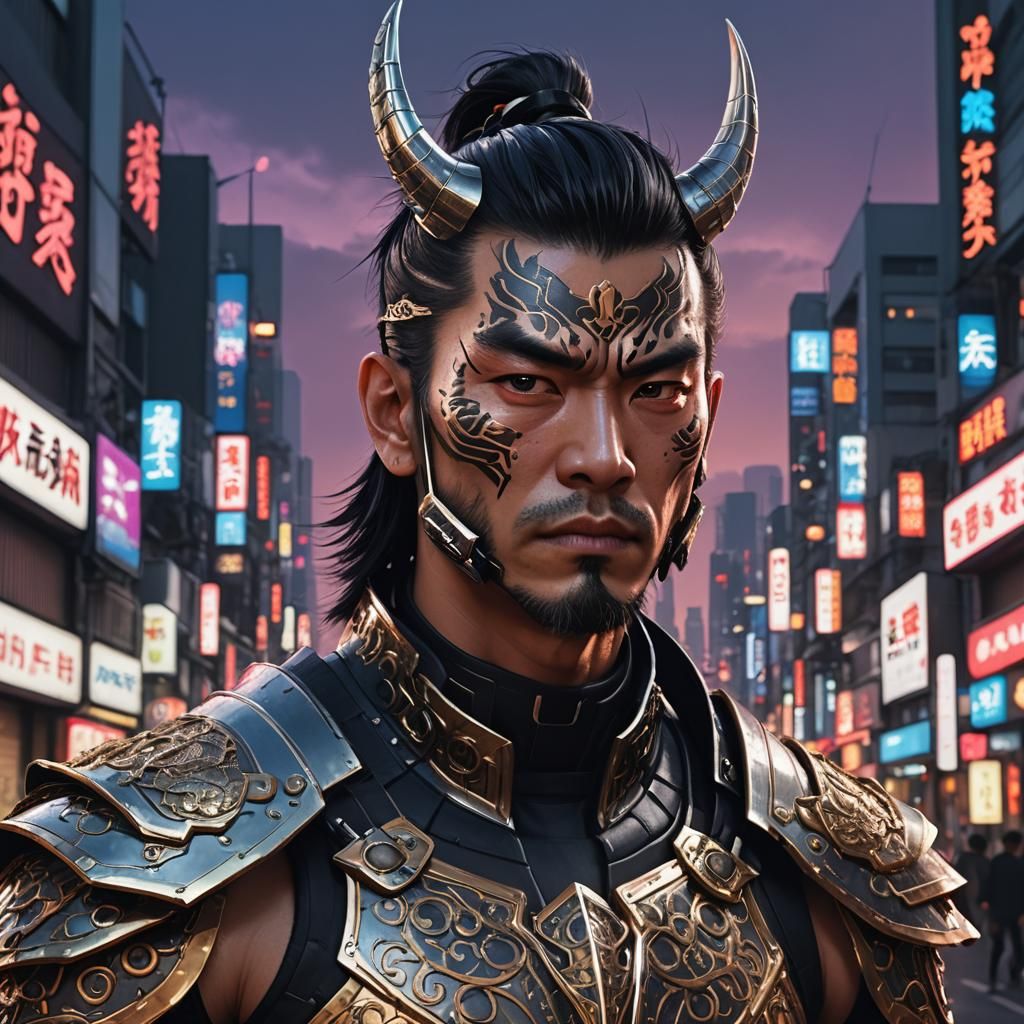 Stern Warrior Demon in Neon Tokyo