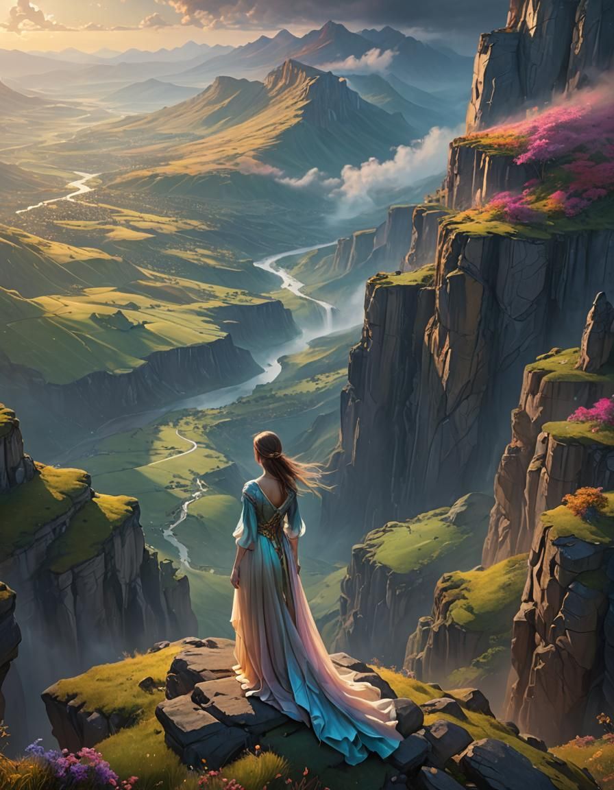 Girl on the edge of a cliff.