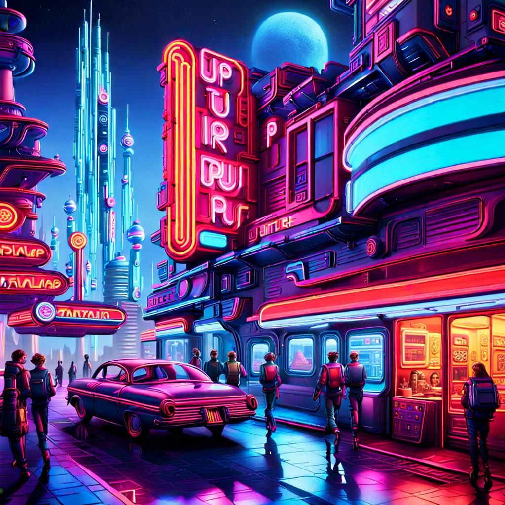 Neon Future Punk Cityscape in Detailed Matte Painting