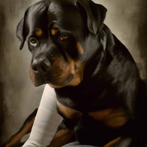 Sad Rottweiler with Bandaged Eye: Matte Painting