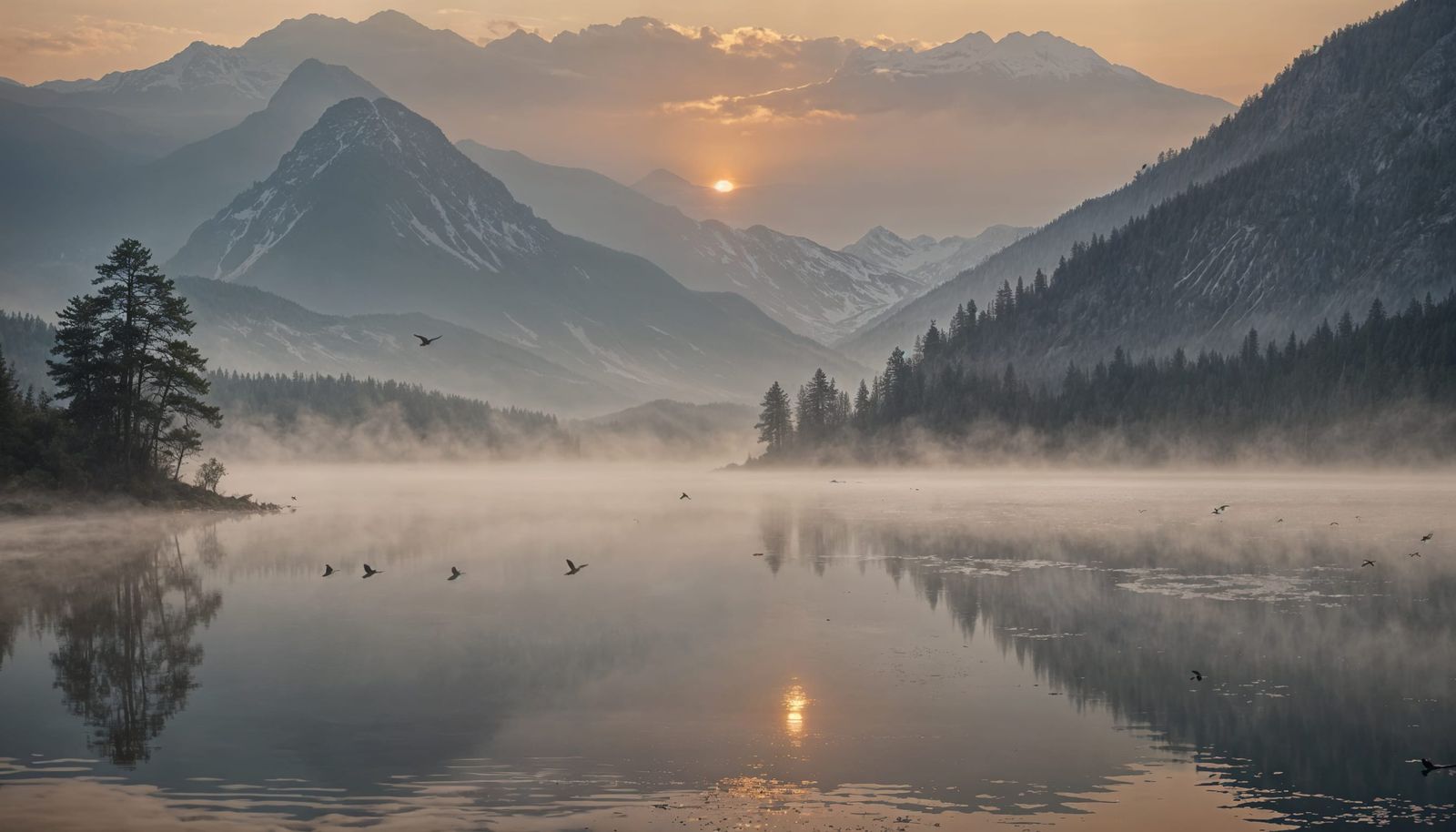 Serene Sunrise Over Mountain Lake