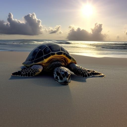 Sea Turtle Nesting on a Moonlit Beach
