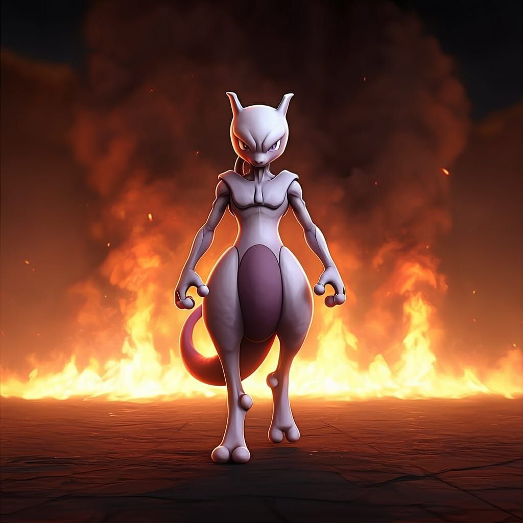 Mewtwo Walks Through a Blazing Inferno in Detailed 3D Anime ...