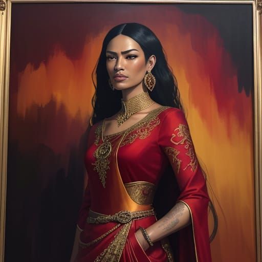 Elegant Suli Woman in Red Silk Dress