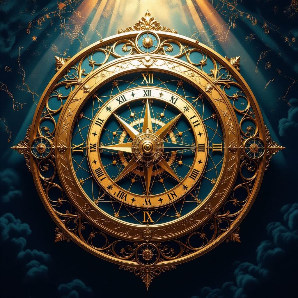Celestial Astrolabe in Vibrant Art Nouveau Style
