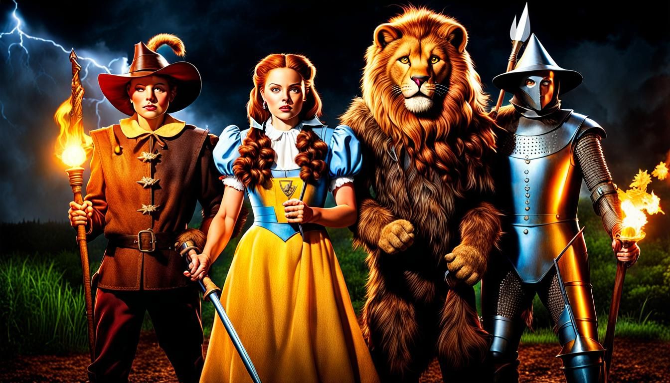 Dorothy and Oz Companions in a Lightning Storm