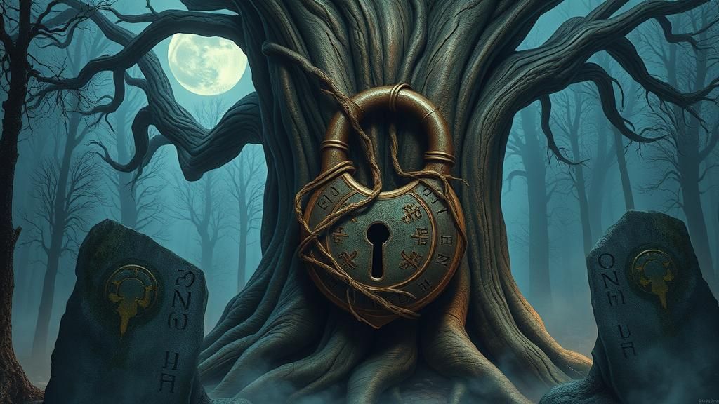 Mystical Locked Tree in Moonlit Forest