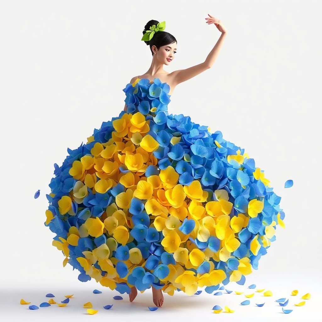 Hydrangea Dress: Graceful Anime Figure in Floral Gown