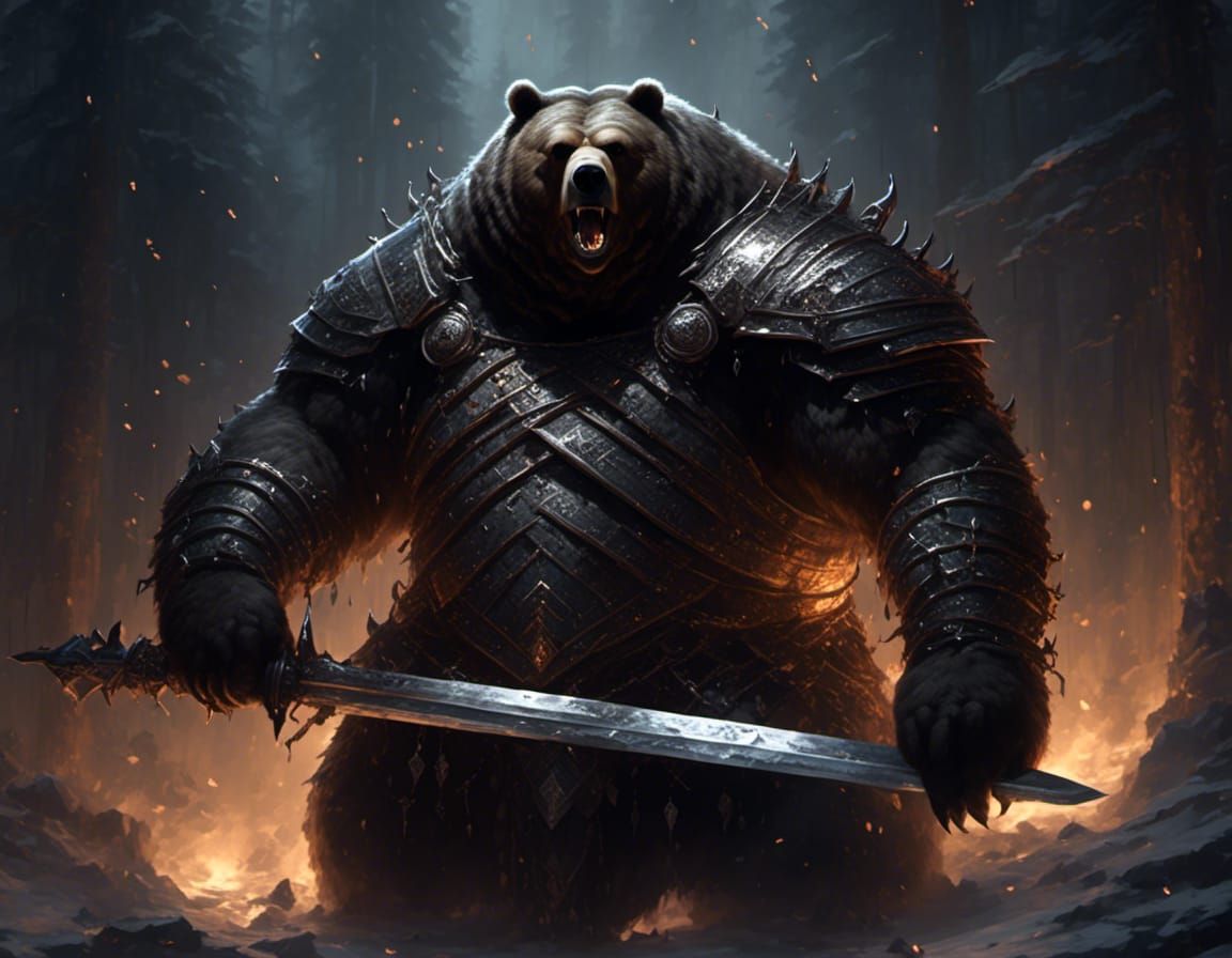 Shadow Barbarian Grizzly Bear Portrait in Darkness