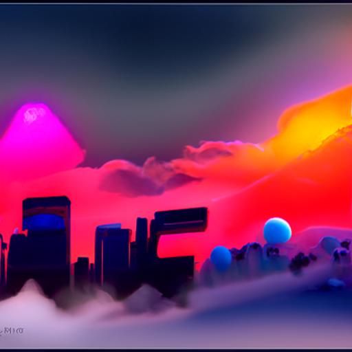 Neon City Hovering Among Clouds at Sunset