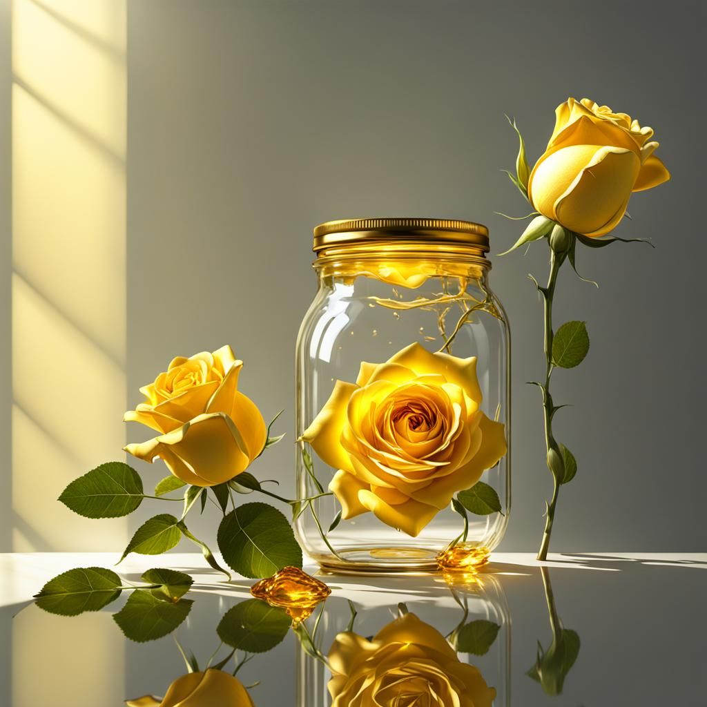 Hyperrealistic Yellow Rose, Sunbeam, Gold and Honey