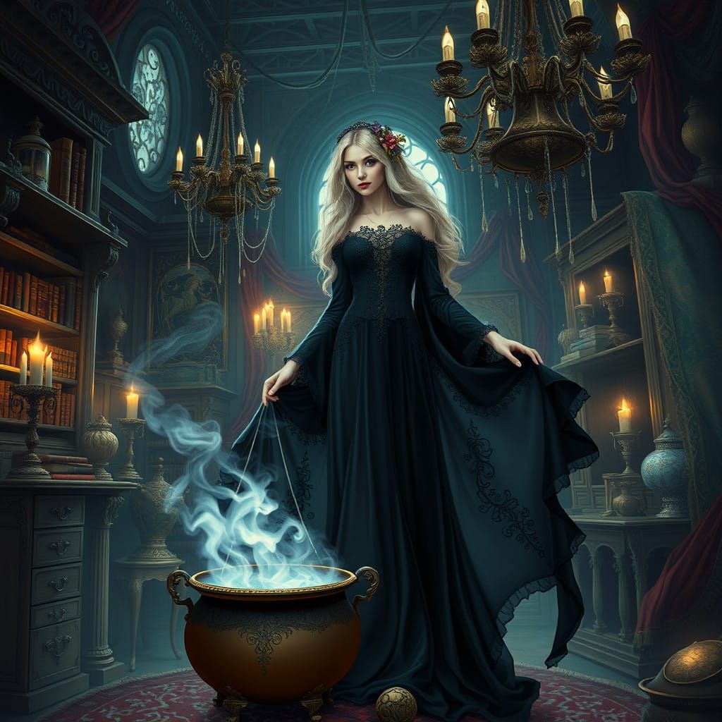 Mystical Sorceress Dominates Dark Victorian Study