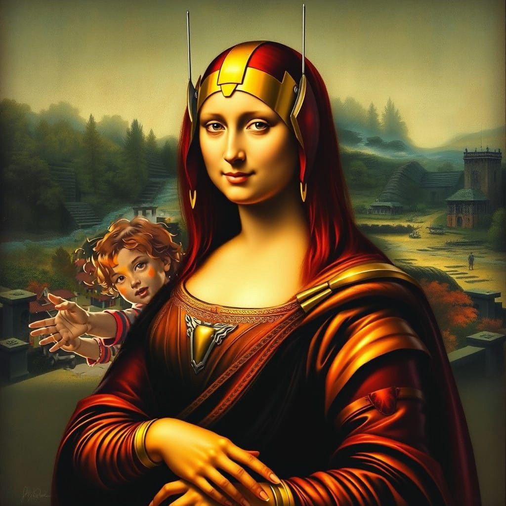 Mona Lisa in a Heroic Iron Man Suit