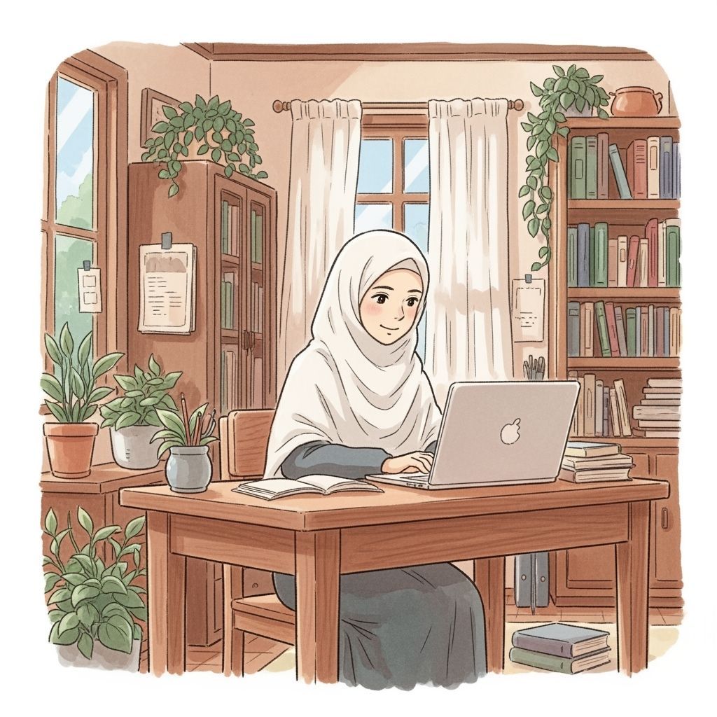 Ghibli-Style Illustration of Muslim Teacher in Classroom