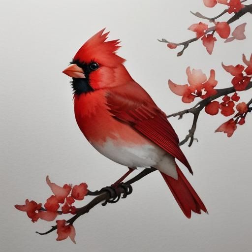 Cardinal and Apple Blossom in Watercolor Style