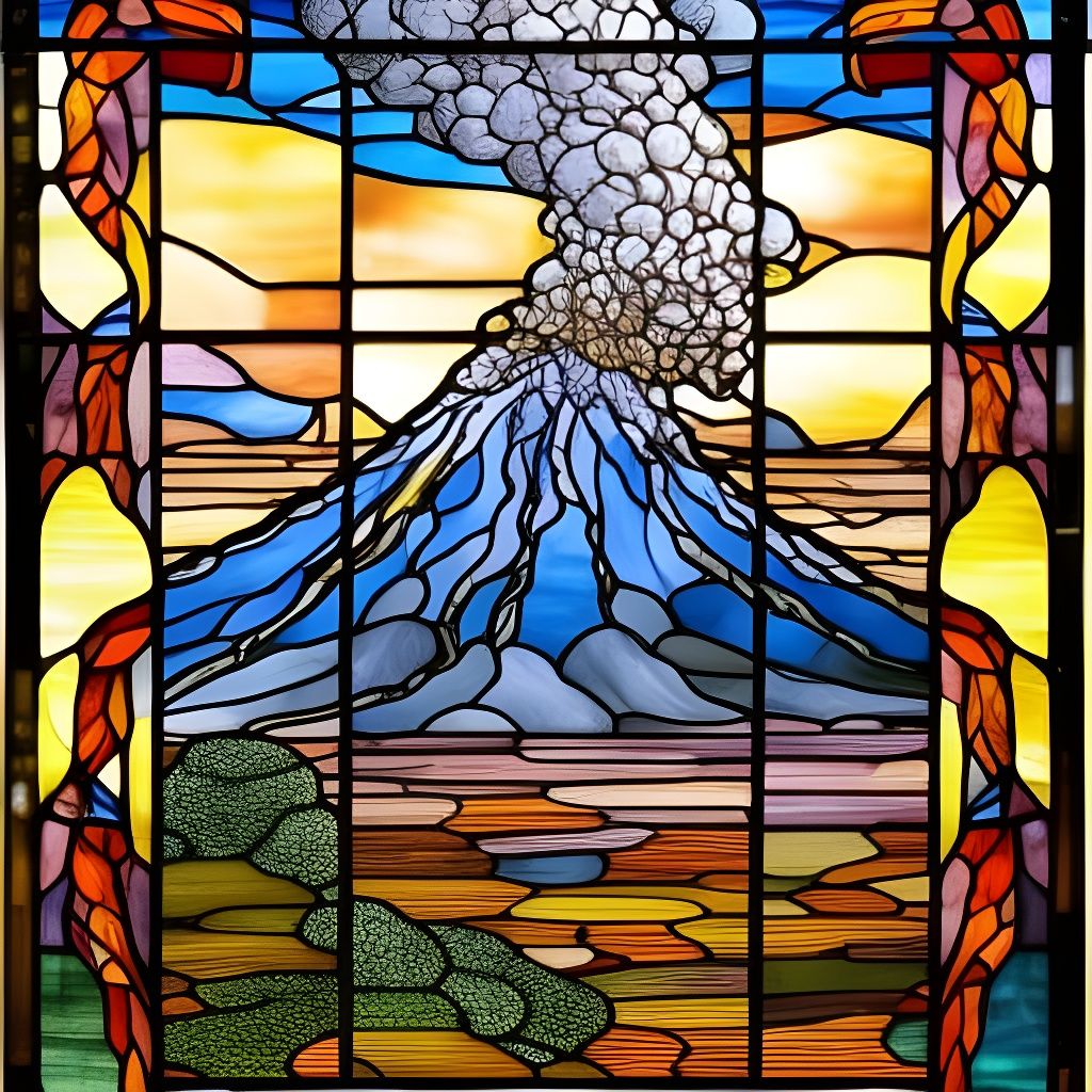Volcano Eruption in Art Nouveau Style