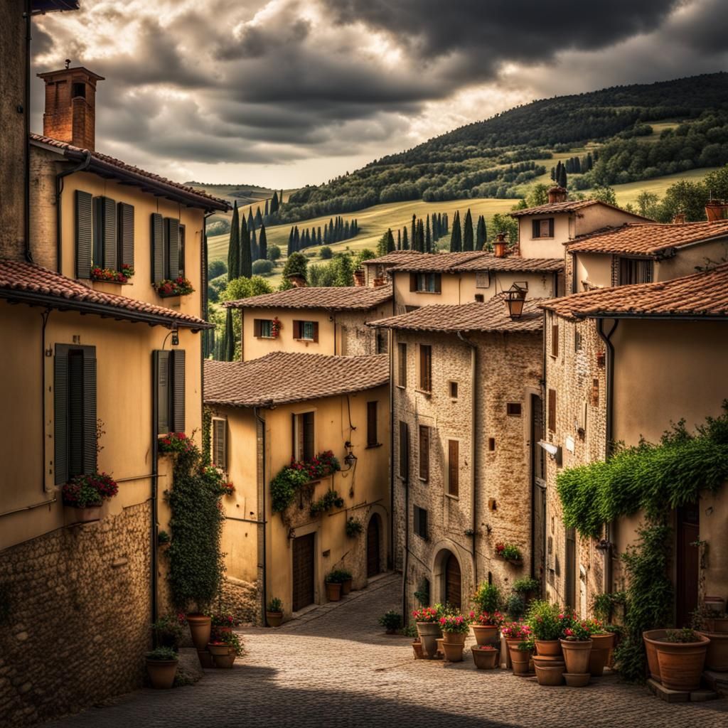 Tuscan Village: Hyperrealistic 64 Megapixel Image