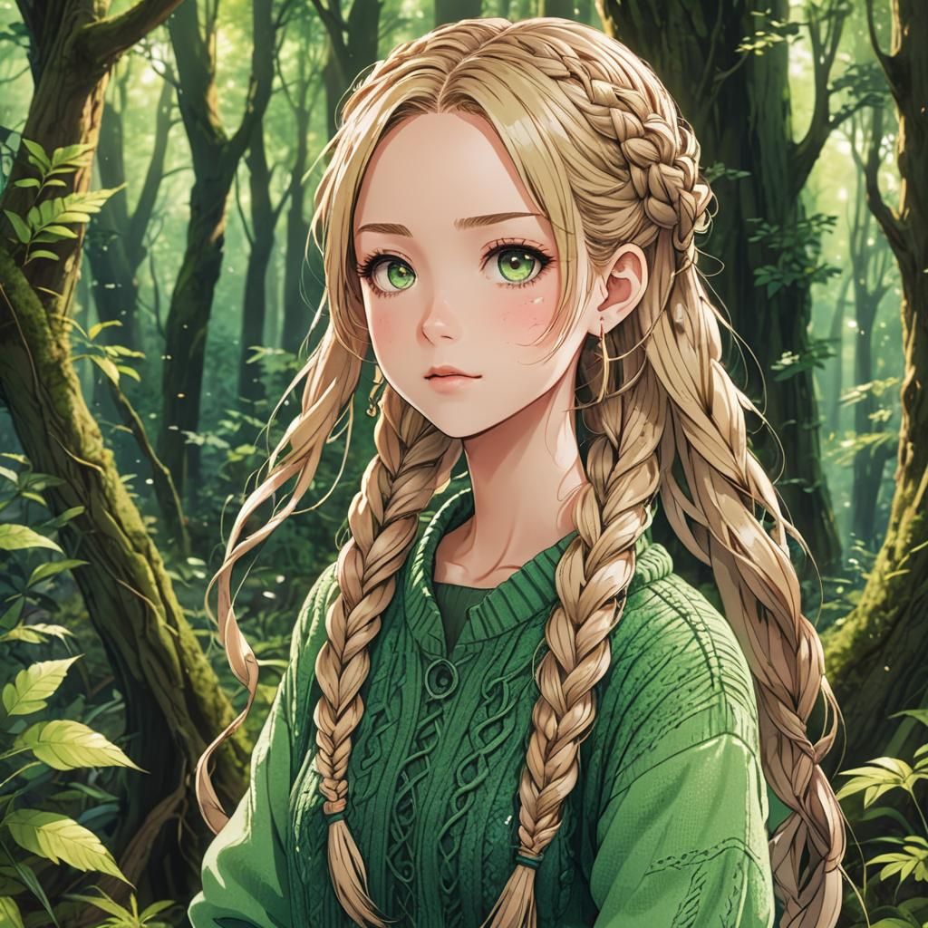 Anime Girl Portrait in Forest Thicket