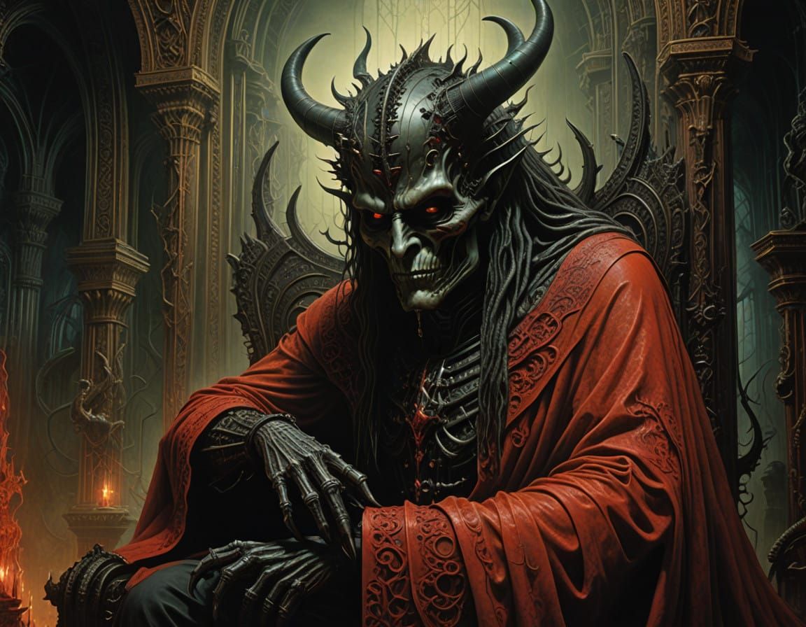 Regal Devil Seated on Ornate Gothic Throne