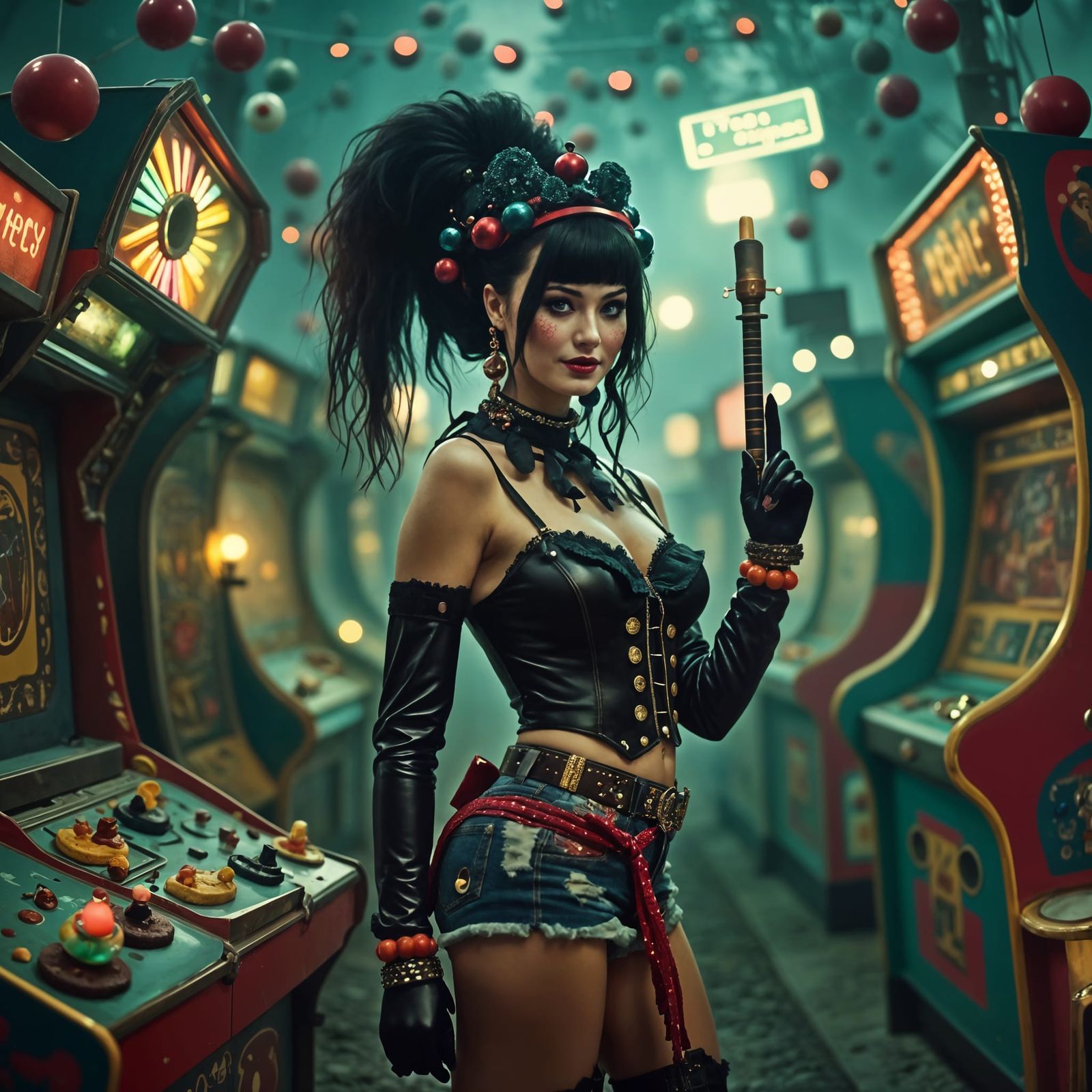 Mysterious Carnie Girl in Synthwave Neon Style