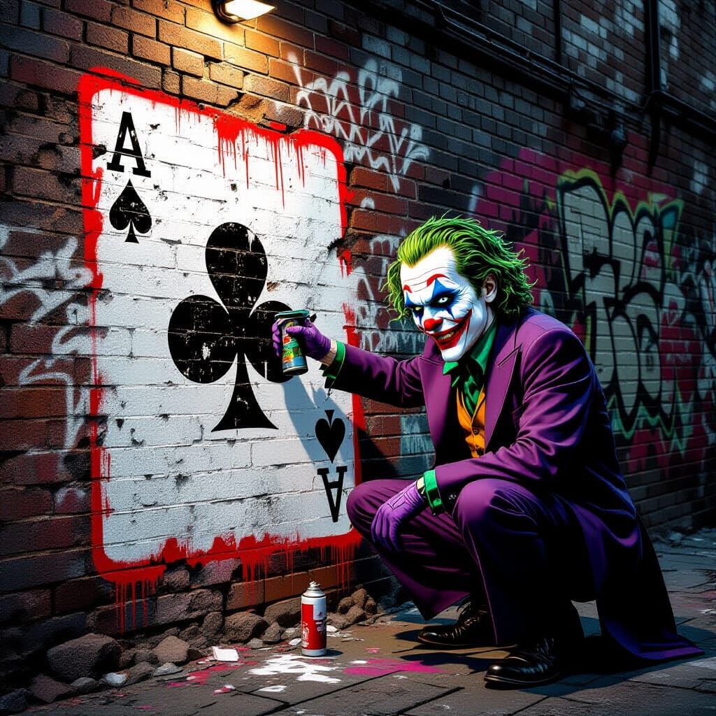 Joker Street Artist Spray Painting in Gritty Alley